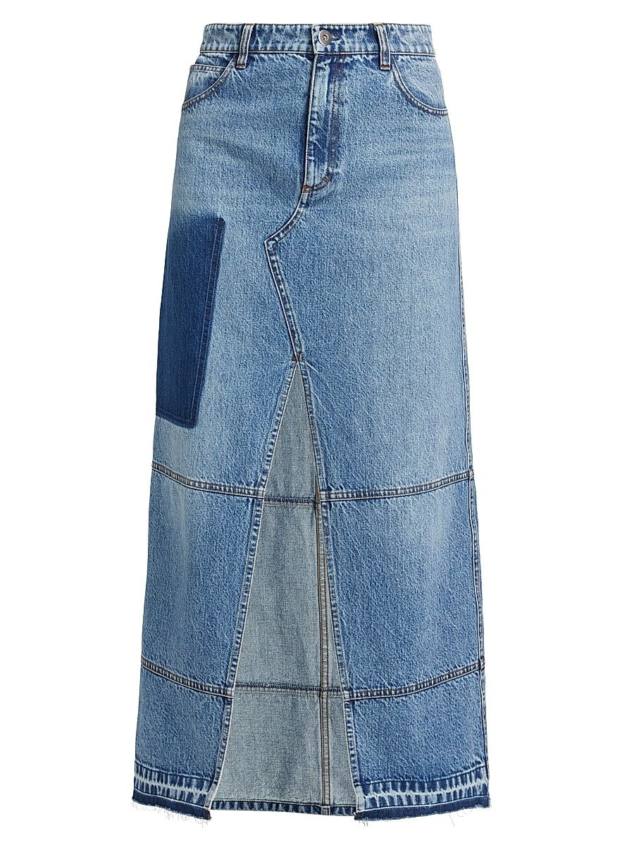 Women's Slit Cotton Denim Maxi Skirt - Indigo - Size 30
