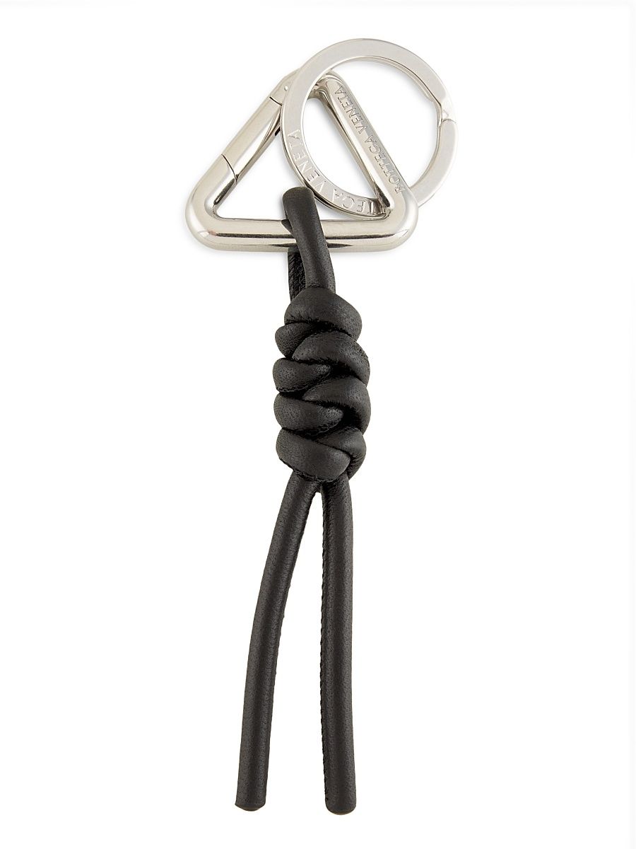 Men's Leather Triangle Key Ring - Black Silver