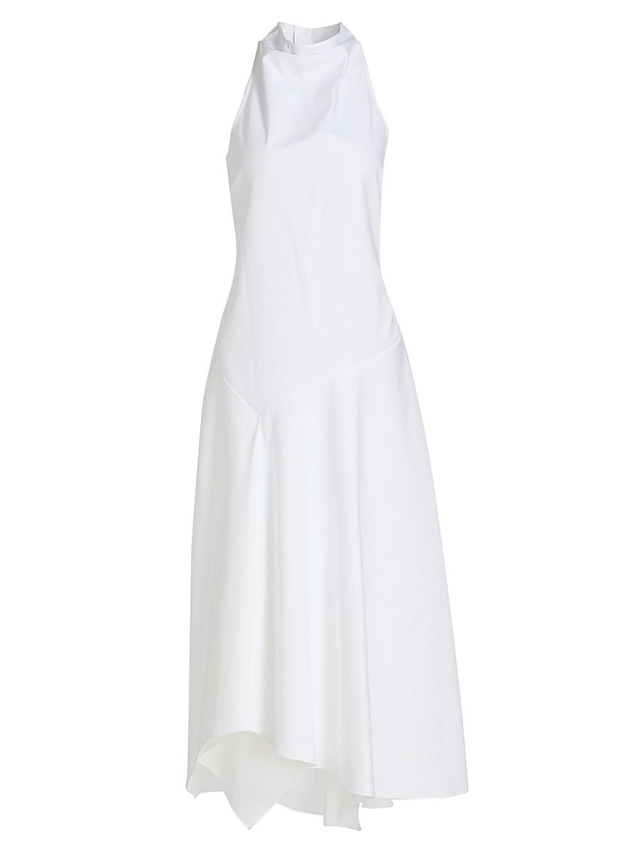 Women's Dropped & Dramatic Poplin Cotton Midi-Dress - White - Size 10