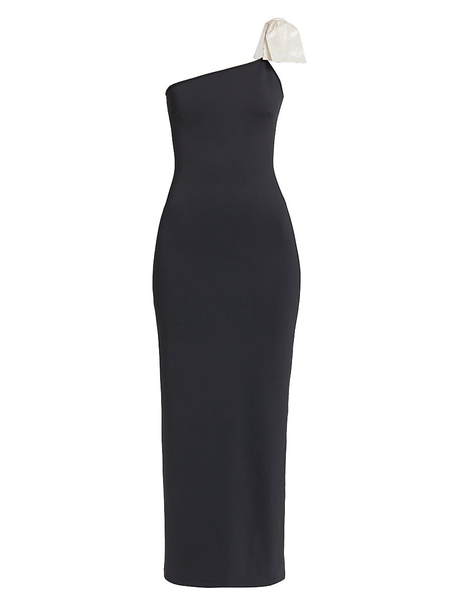 Women's Scuba Ribbon One-Shoulder Maxi Dress - Antrasit - Size 0