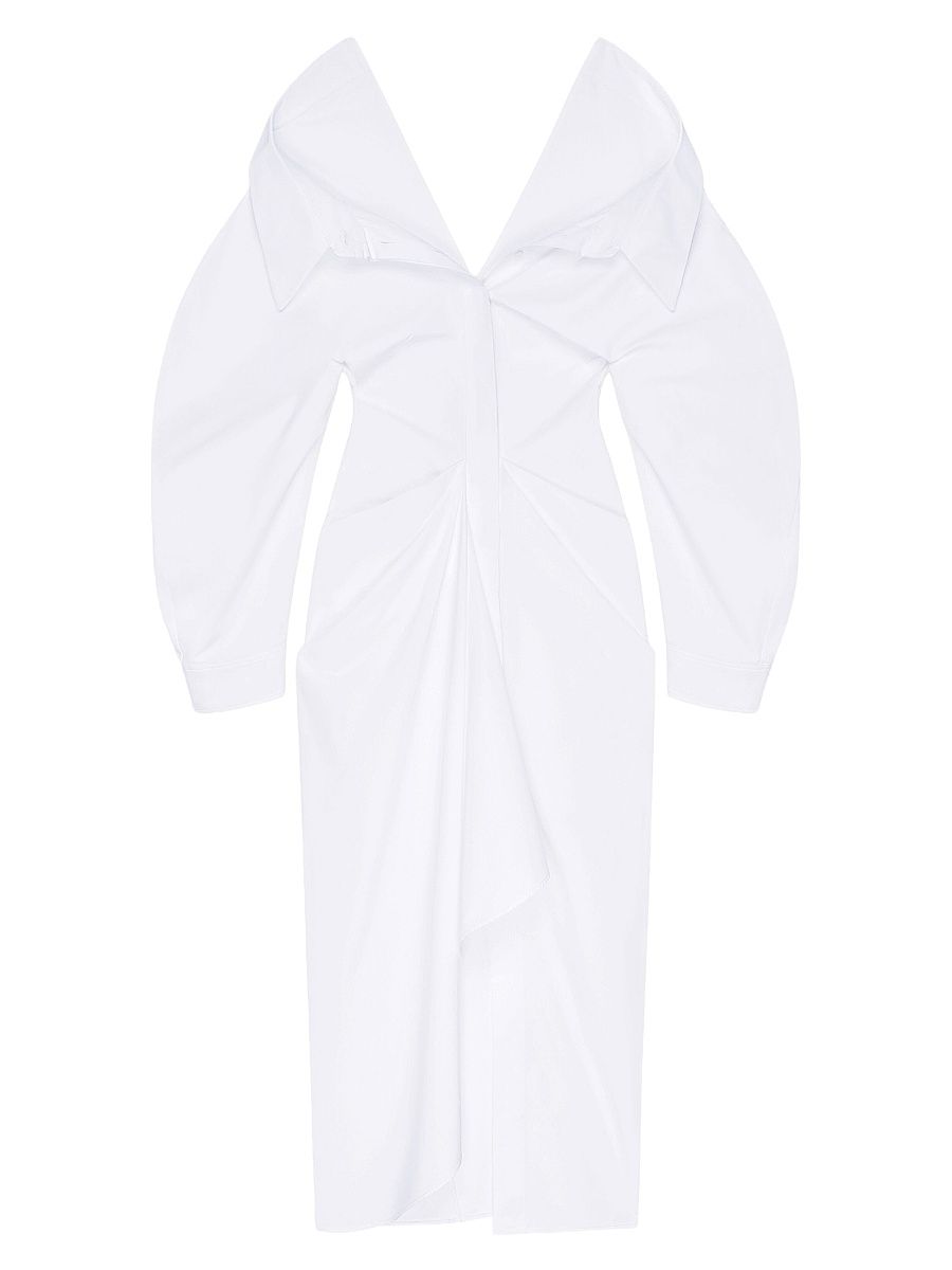 Women's Slashed Long Shirt Dress in Poplin - White - Size 2