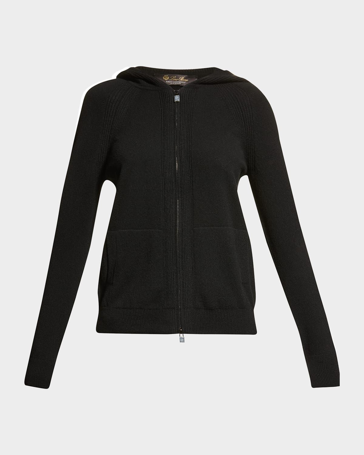 Merano Cashmere Zip-Front Hoodie Sweater