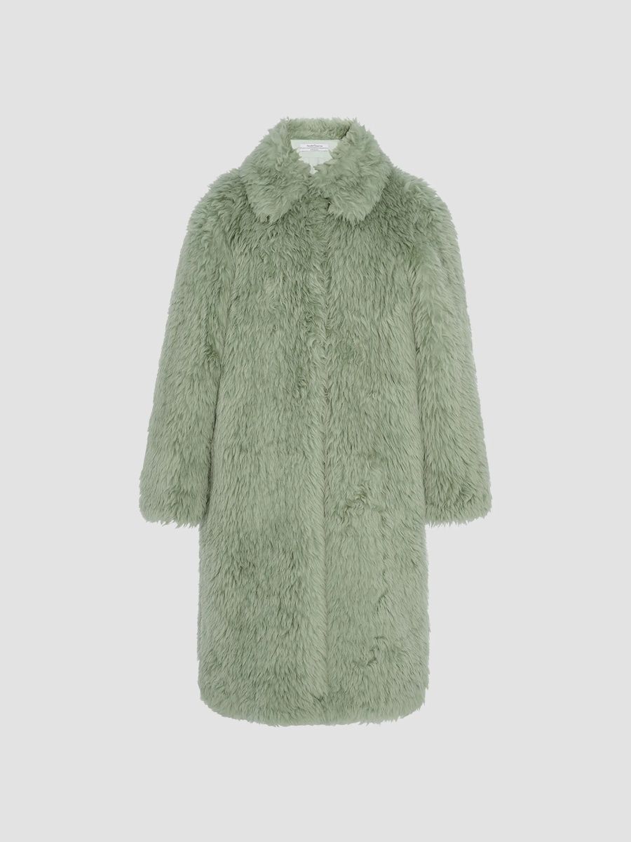 Another Tomorrow Women's Fur Balmacaan Coat - Celadon - Size XS
