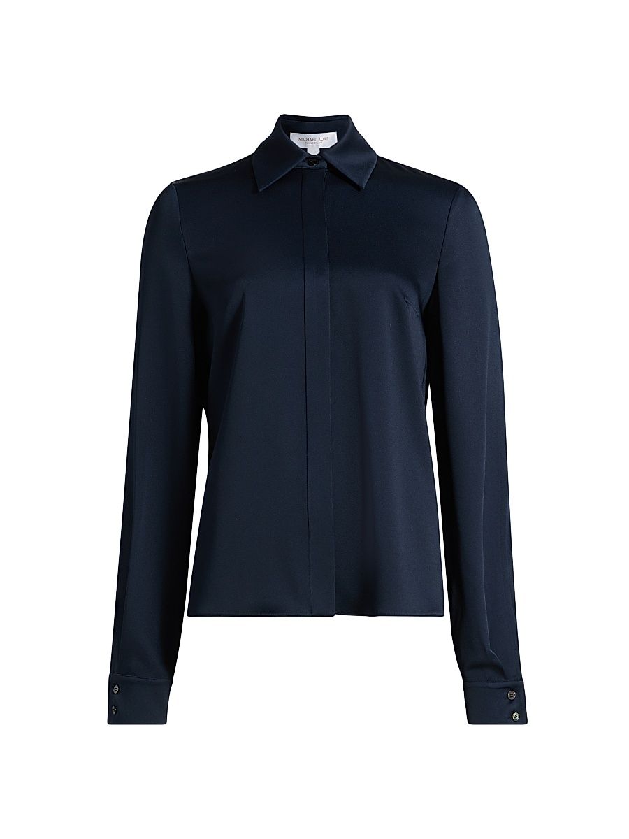 Women's Split-Sleeve Satin Shirt - Midnight - Size 12