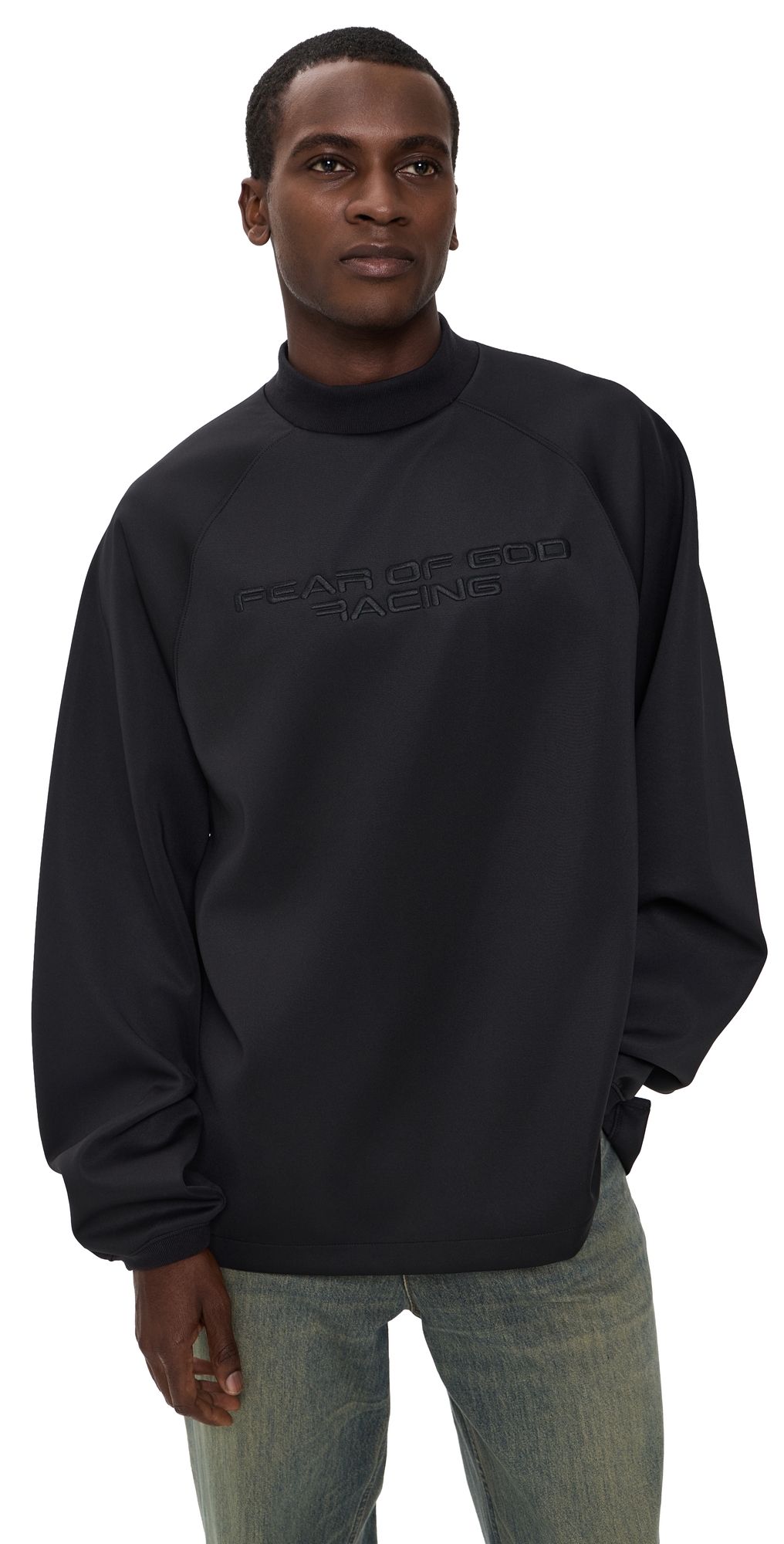 Fear of God Essentials 90s Relaxed Long Sleeve Mock Neck Black XXL