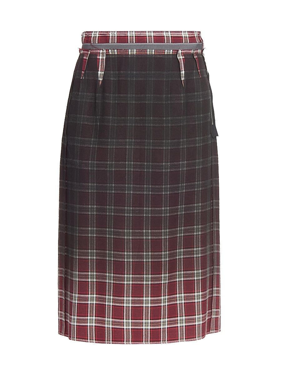 Women's Ombré Checked Midi-Skirt - Burgundy White - Size 8