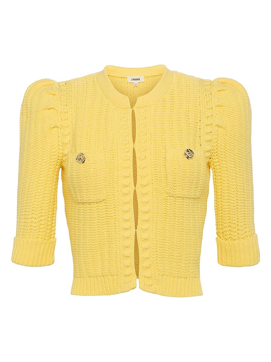 Women's Delilah Cropped Textured Cardigan - Pale Yellow - Size XL