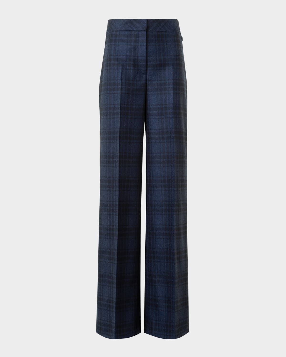 Fior Check Wool Flannel Wide-Leg Trousers