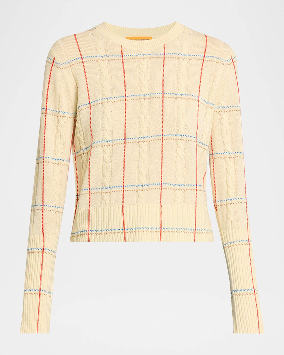 Cashmere Shrunken Check Crewneck Sweater