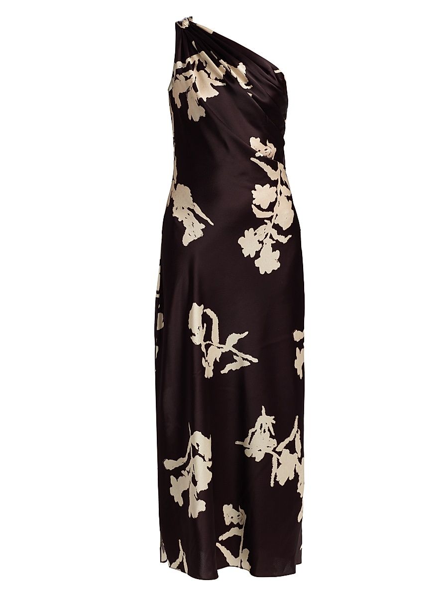 Women's Stassi Floral One-Shoulder Maxi Dress - Dark Fig Cream Multi - Size 2