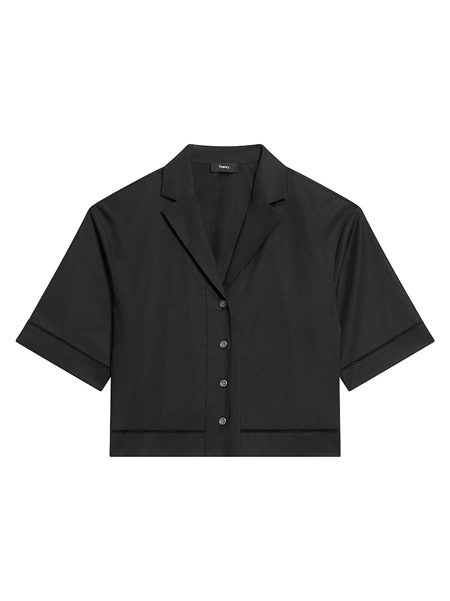 Women's Boxy Lapel Shirt - Black - Size Large