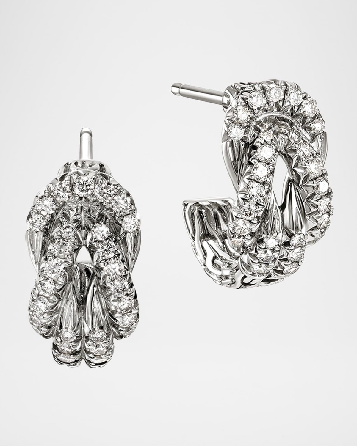 Sterling Silver Pave Love Knot Hoop Earrings, 13mm