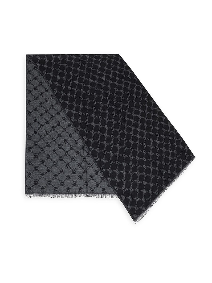 Women's Chain Skull Wool-Silk Scarf - Black Medium Grey