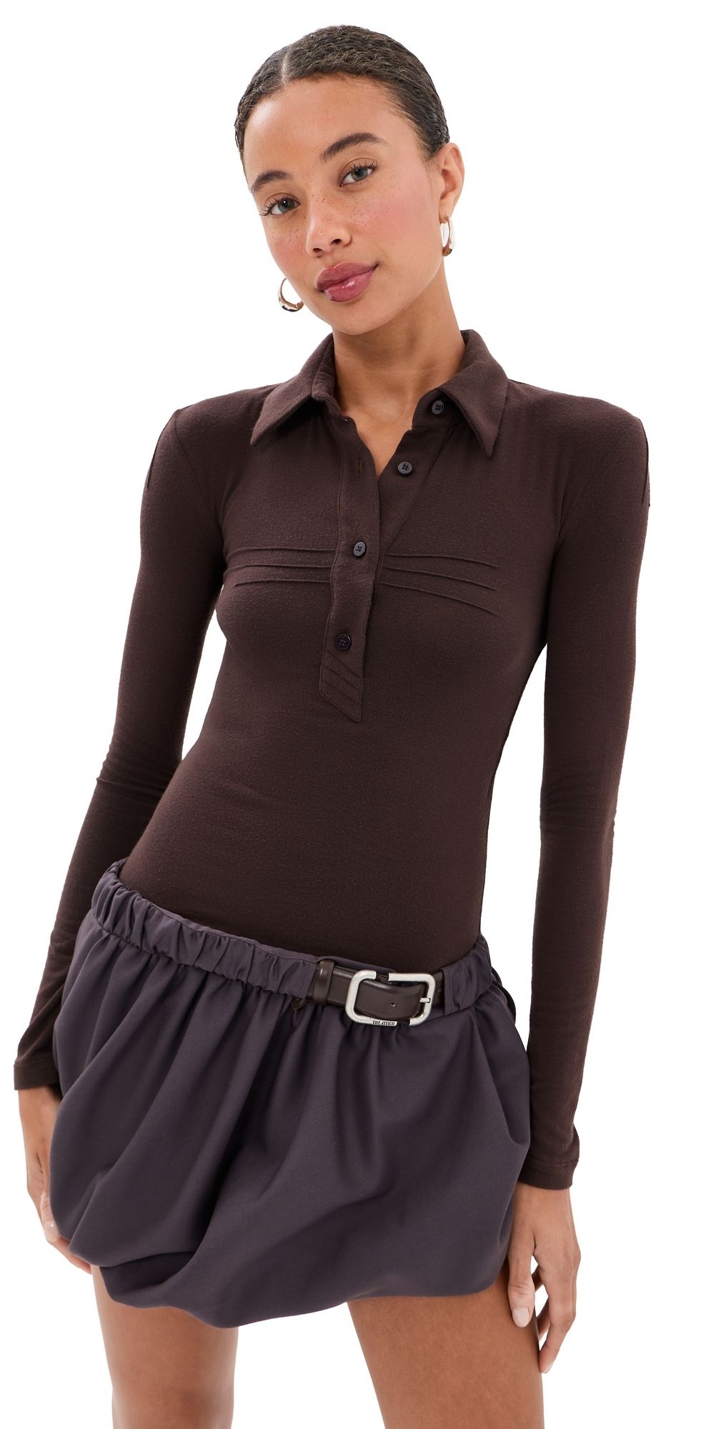 The Attico Collared Combo Mini Dress Dark Brown 42