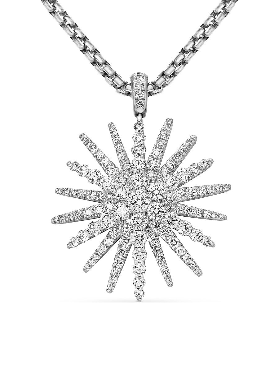 Women's Starburst Pendant in 18K White Gold with Full Pavé Diamonds, 33.7MM - Diamond