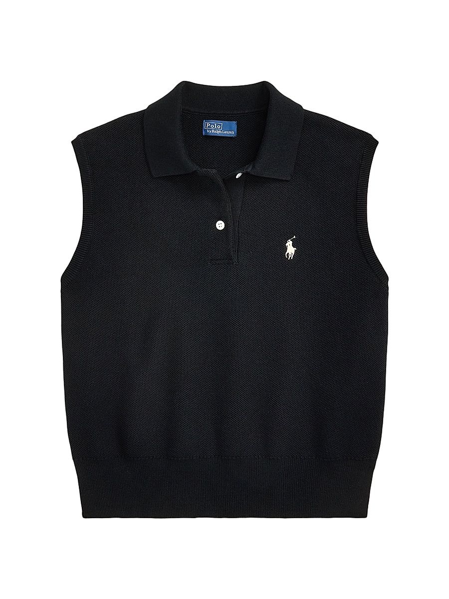 Women's Cropped Sleeveless Polo Sweater - Polo Black - Size XL