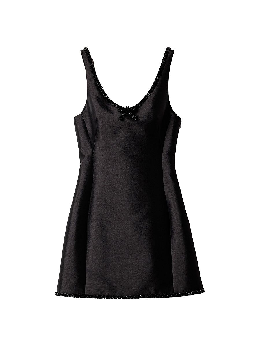 Women's Embroidered Silk and Wool Mini-Dress - Black - Size 8