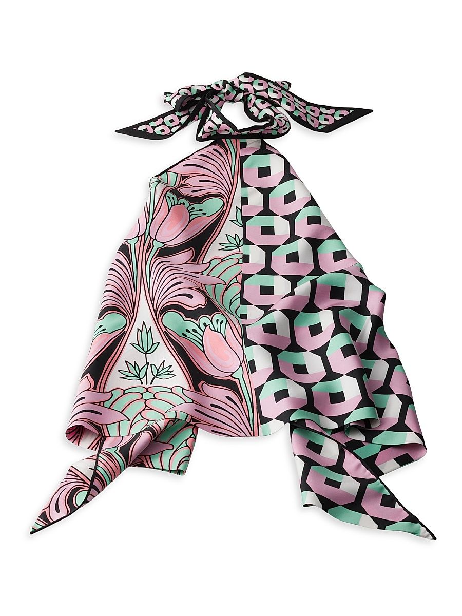 Women's Printed Silk Twill Top - Green