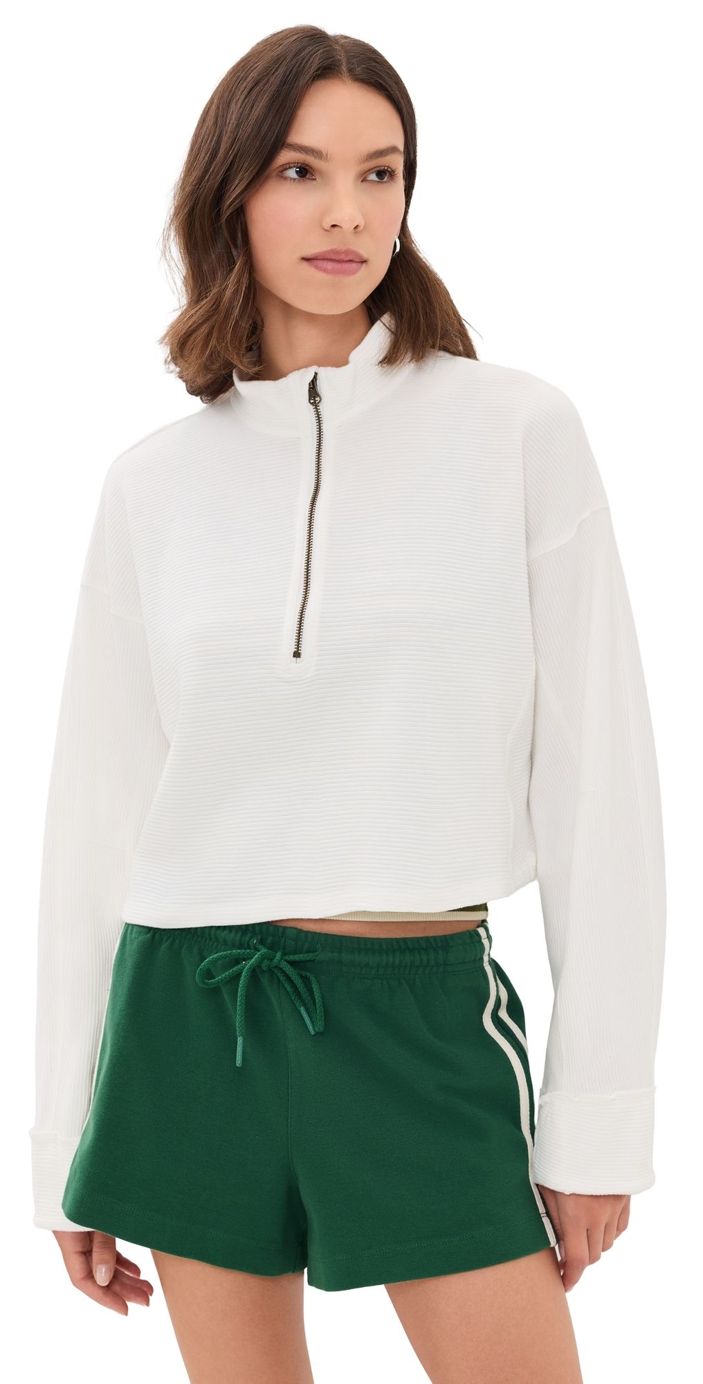 Free People Celeste Quarter Zip Sweatshirt Clean Ivory XL