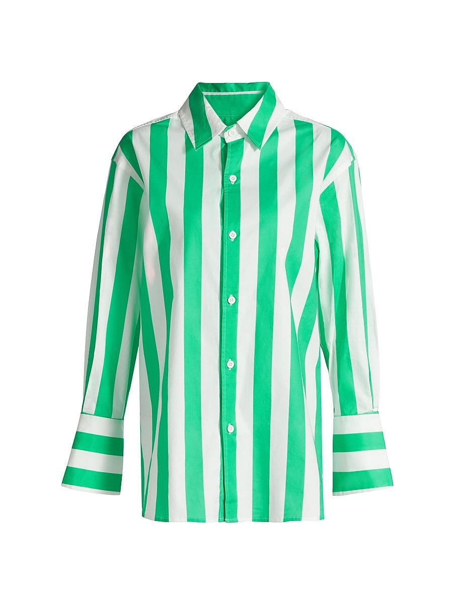 Women's Cabana Stripe Cotton Shirt - Lawn White - Size XS