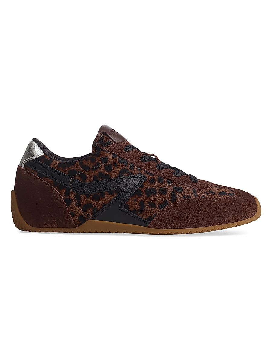 Women's Retro Runner Slim Ultra Suede & Calf Hair Sneakers - Leopard Mocha - Size 9