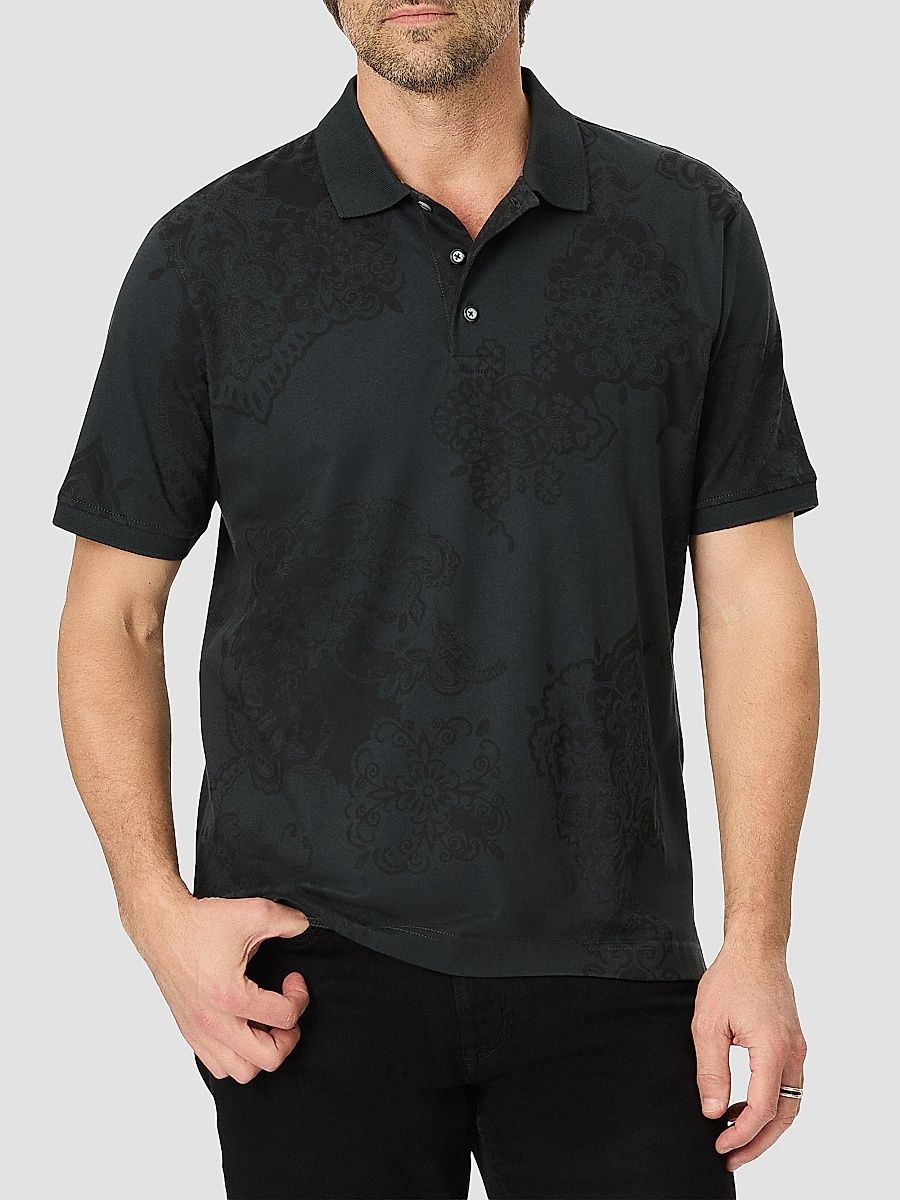 Men's Linford Cotton Knit Polo Shirt - Black - Size XXL