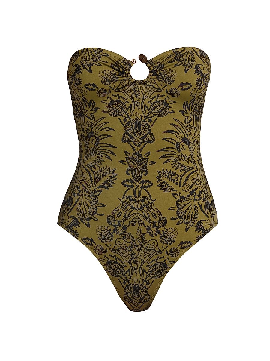 Women's Hydra Printed One-Piece Swimsuit - Olive Flora - Size XL