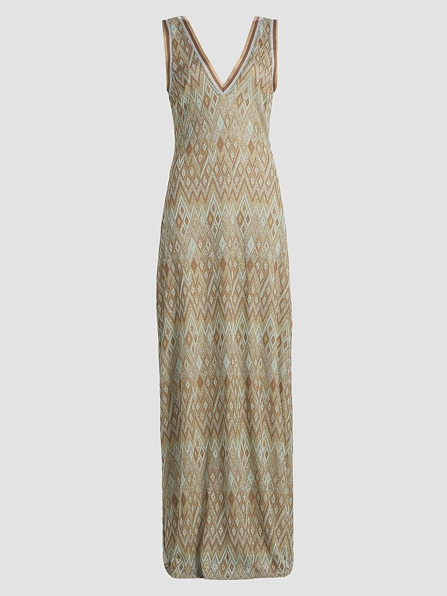 Women's Reese Metallic Geometric Knit Maxi Dress - Gold Diamond - Size XXS
