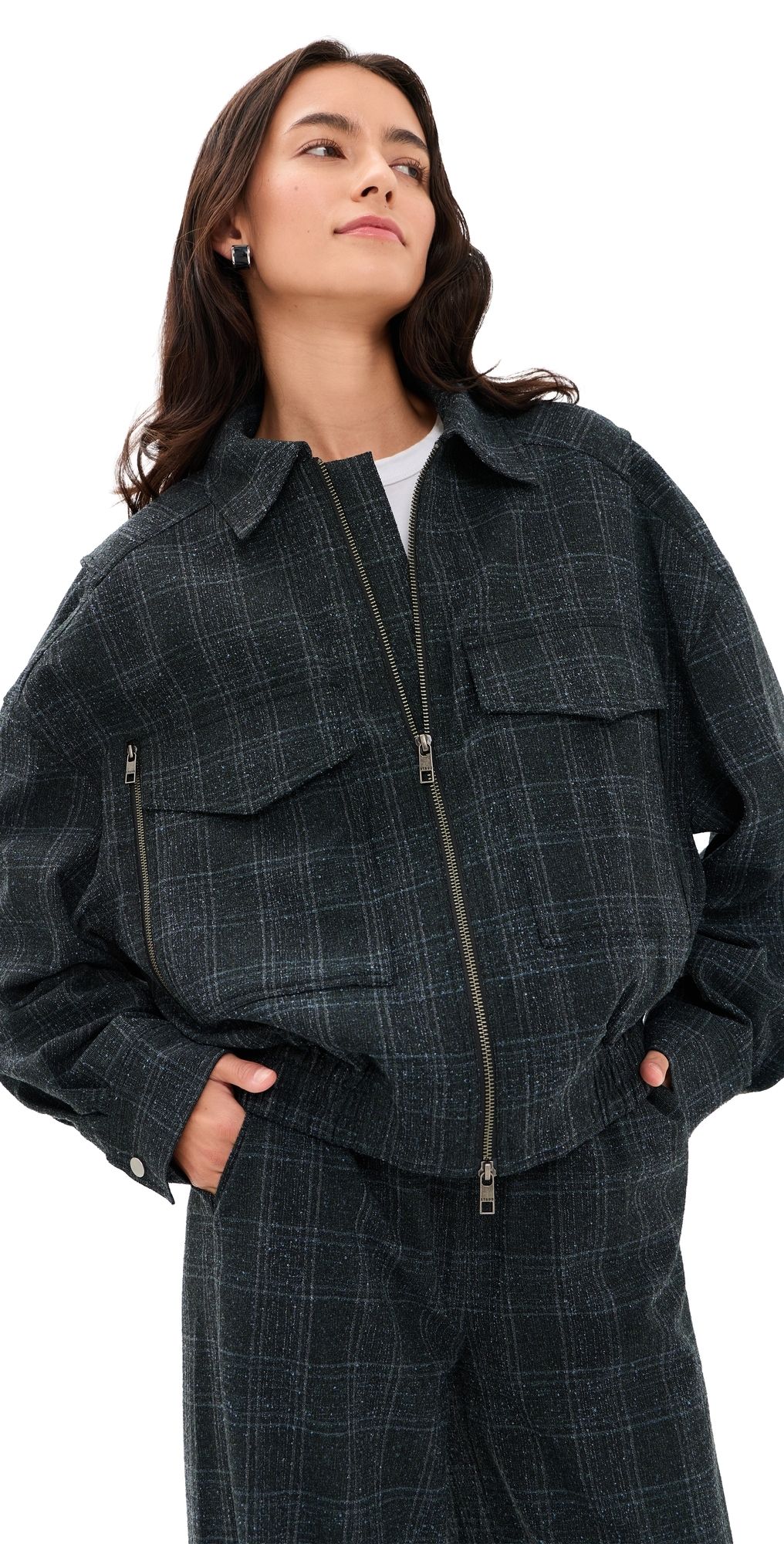 STAUD Eugene Jacket Ink Blue Plaid M/L
