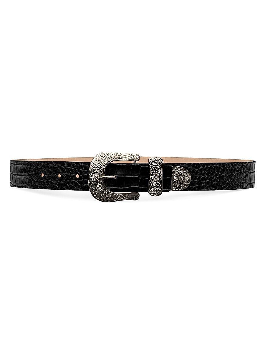 Women's Otera Croc-Embossed Leather Belt - Black Croc Embossed - Size Large