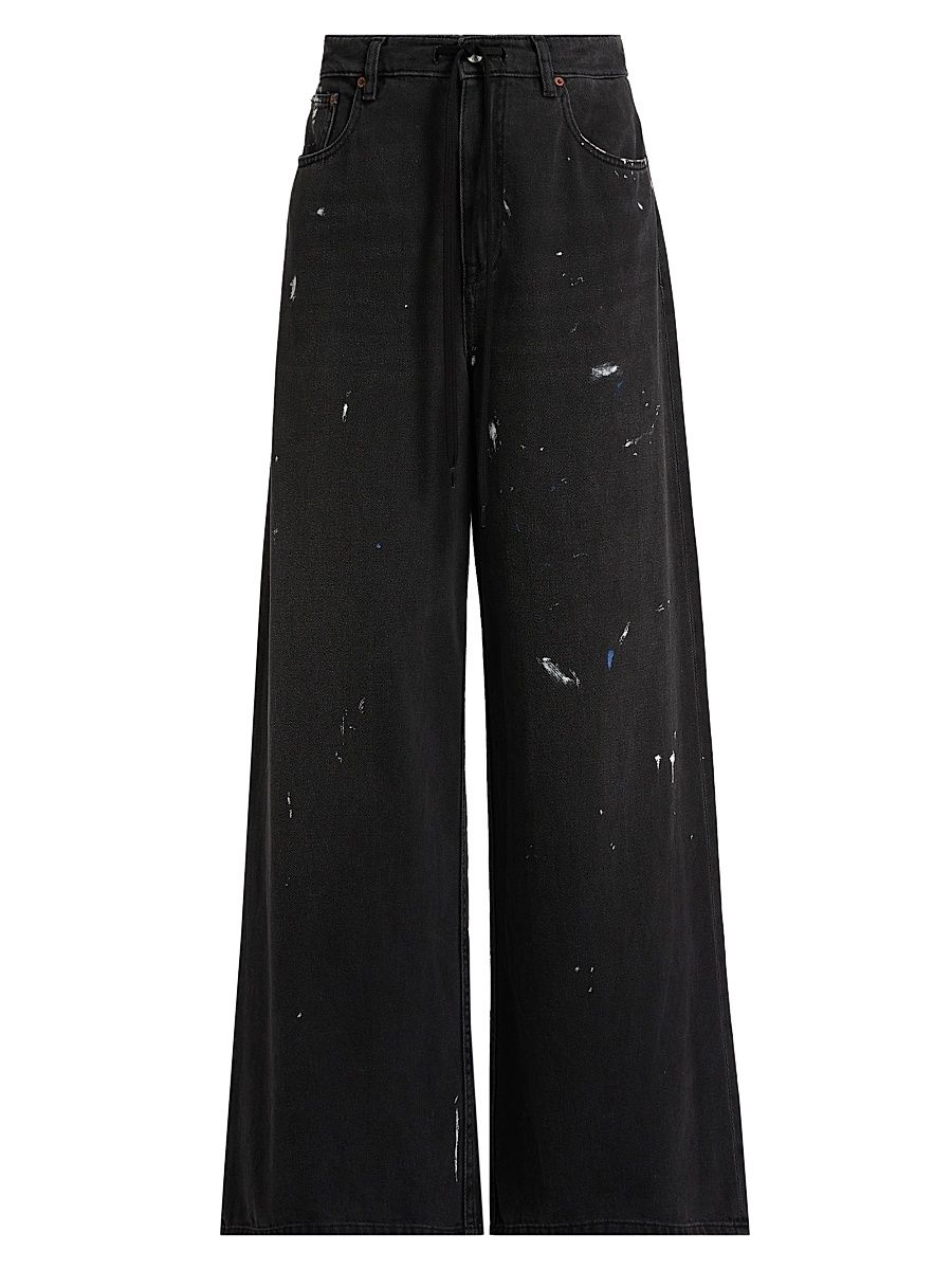 Women's Paint Splatter Wide Leg Jeans - Black - Size 29