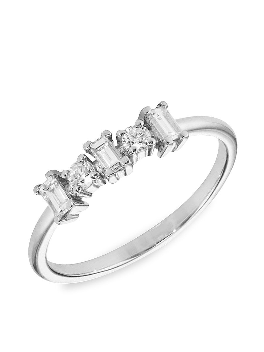 Women's Baguette 18K White Gold & Diamond Ring - White Gold - Size 7.5