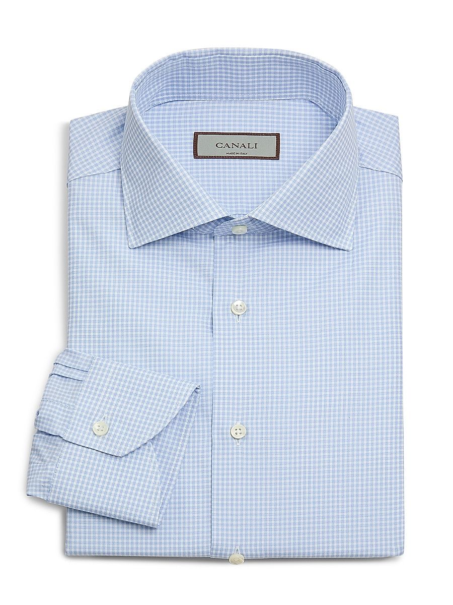 Men's Gingham Cotton Dress Shirt - Blue - Size 17
