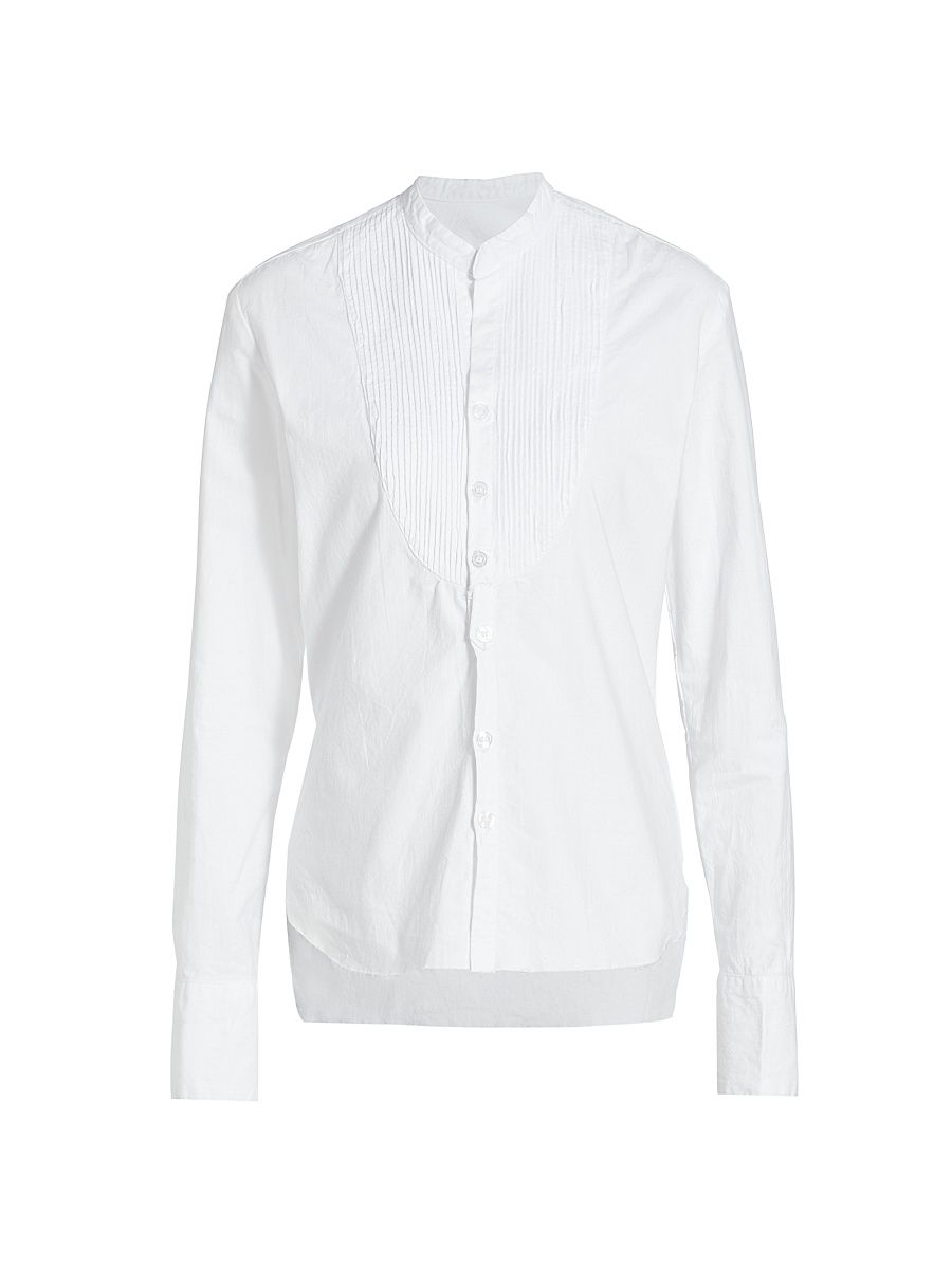Women's Pleated High-Low Shirt - White - Size Large