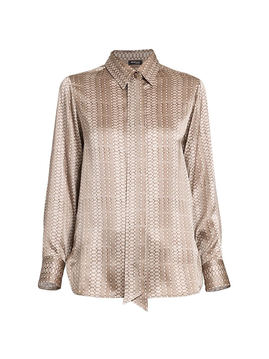 Women's Printed Silk Tie Shirt - Beige - Size 6