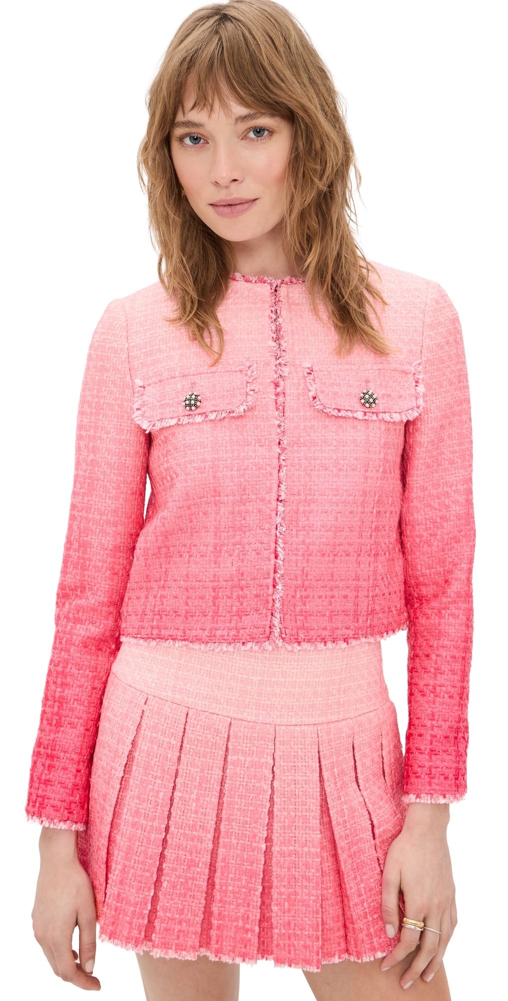 ALICE + OLIVIA Dumont Tweed Boxy Jacket Ascendant Ombre English Rose 0