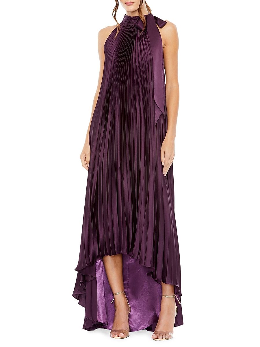 Women's Pleated Halter High-Low Gown - Plum - Size 4