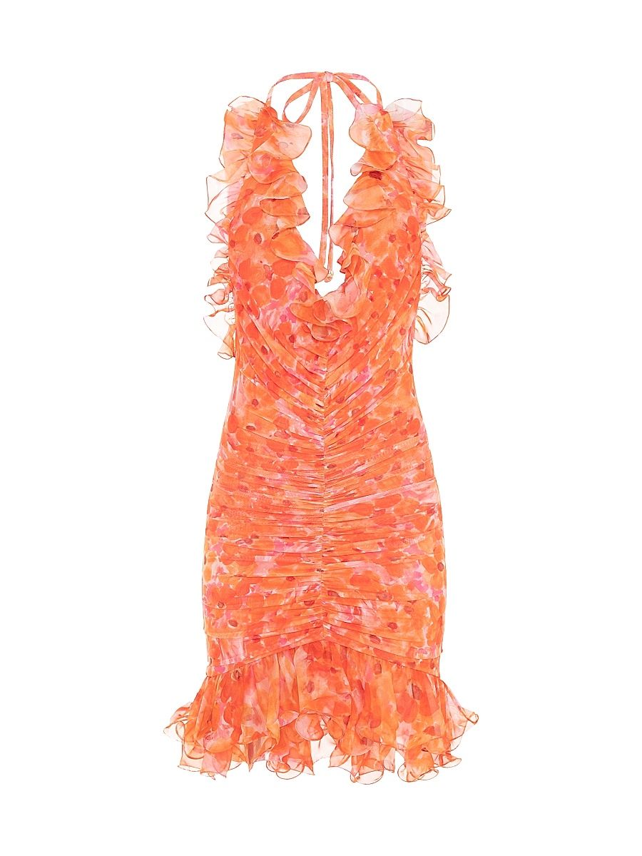 Women's Myosotis Floral Ruched Plunging V-Halterneck Minidress - Yellow - Size 6