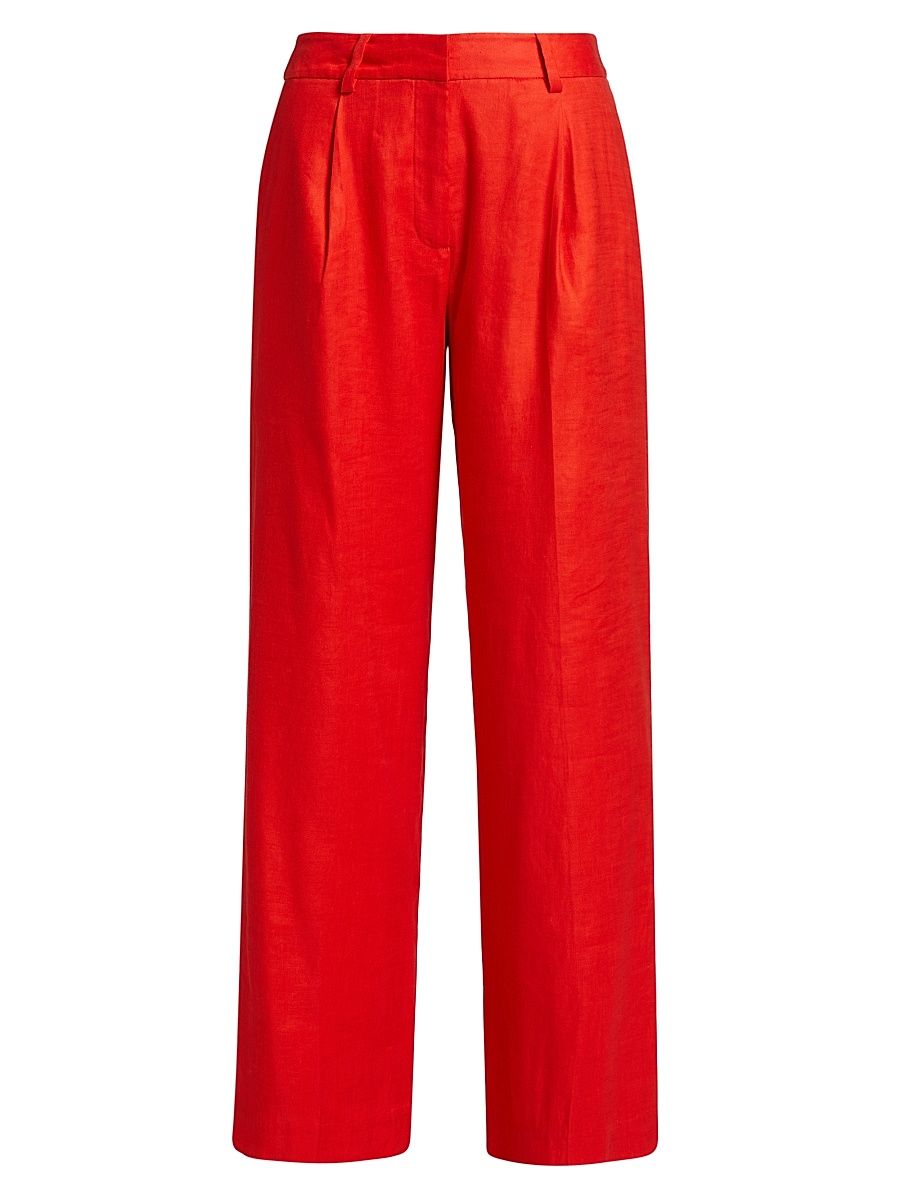 Women's The Simone Linen-Blend Wide-Leg Pants - Show Stopper Red - Size 14