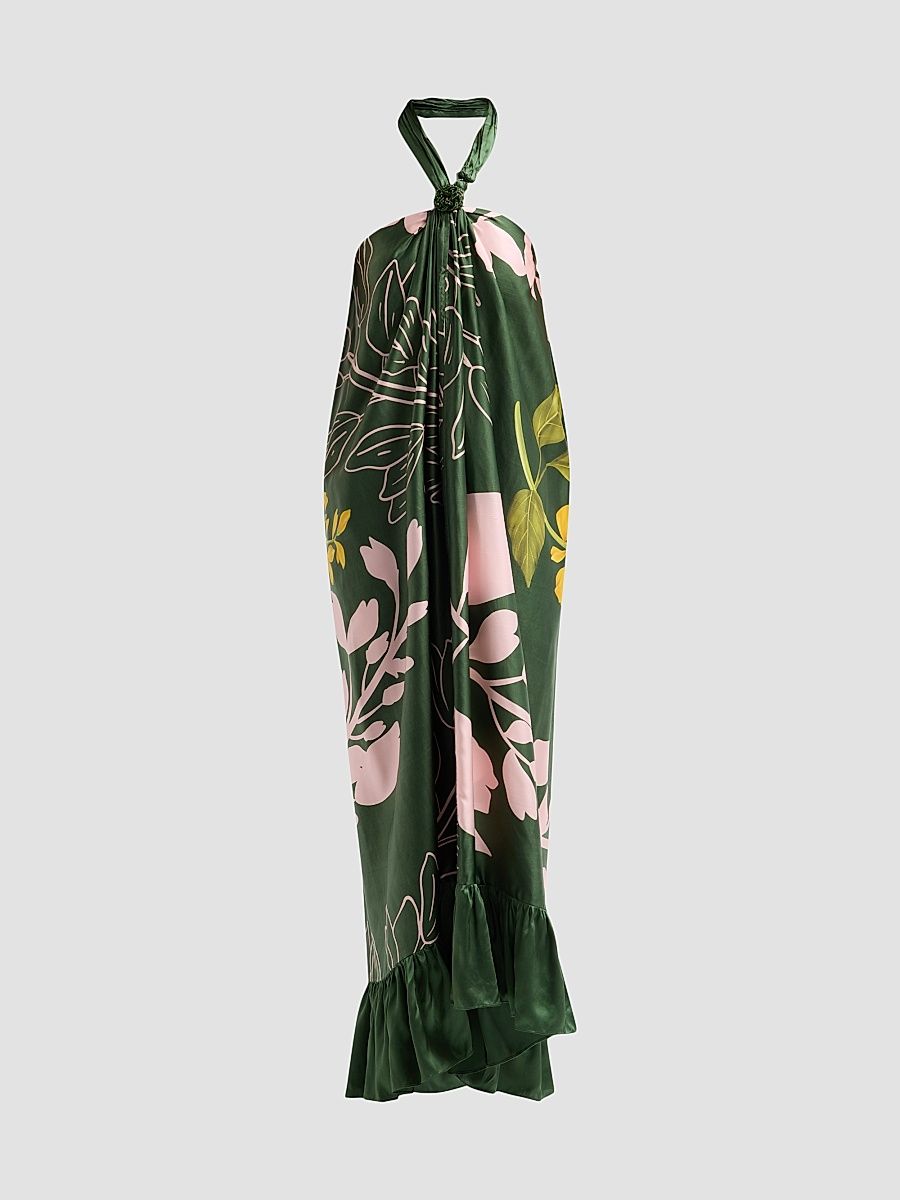 Women's Bejewelled Halterneck Maxi Dress - Emerald Multi Wisteria - Size XL