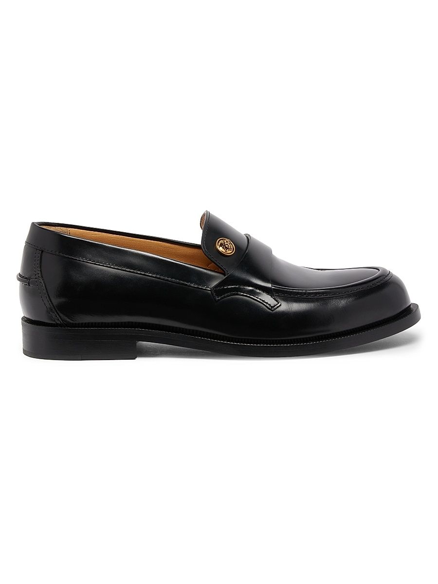 Men's Medusa Leather Loafers - Black Gold - Size 13
