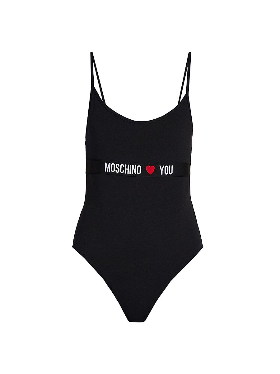 Women's "Moschino Loves You" Stretch-Cotton Jersey Bodysuit - Black - Size Small