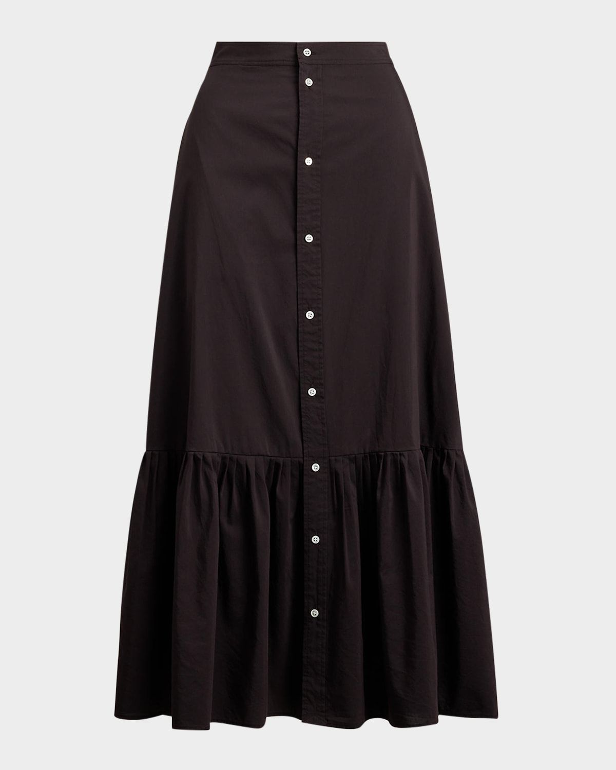 Ruffled-Hem Cotton-Silk Skirt