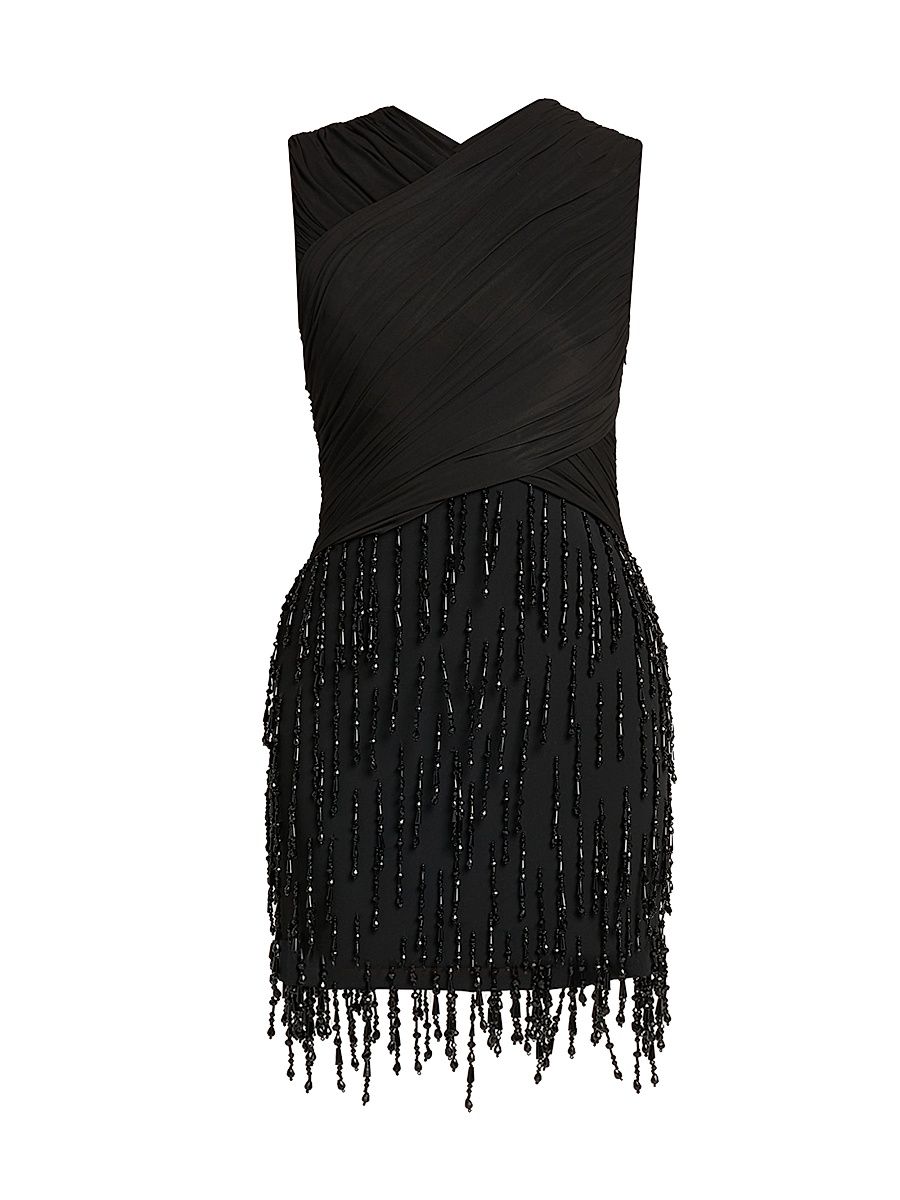 Women's Beaded Wrapped Minidress - Black - Size 4