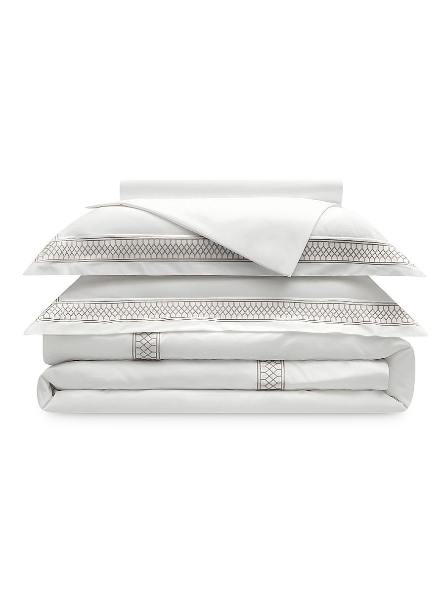 Persephone Sheets & Pillowcases Collection - White With Beige - Size King