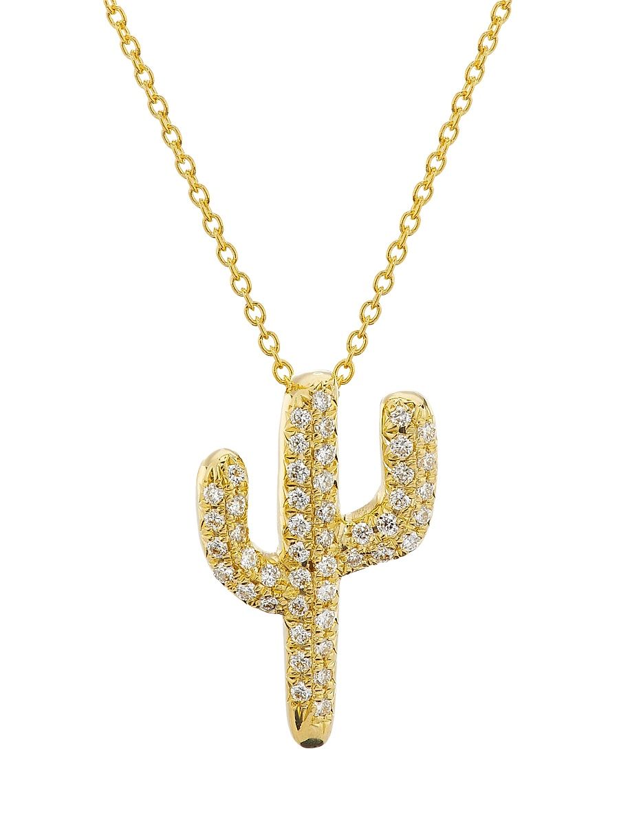 Women's 18K Yellow Gold & 0.25 TCW Diamond Cactus Pendant Necklace - Gold