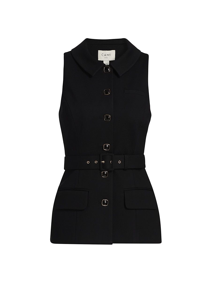 Women's Yarra Ponte Belted Vest - Black - Size Large