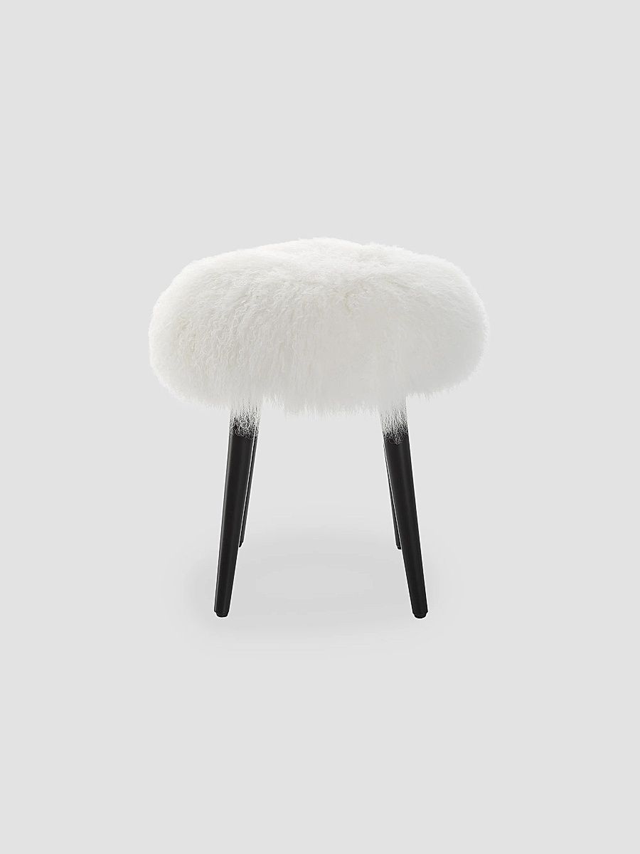 Wooly Accent Stool - White