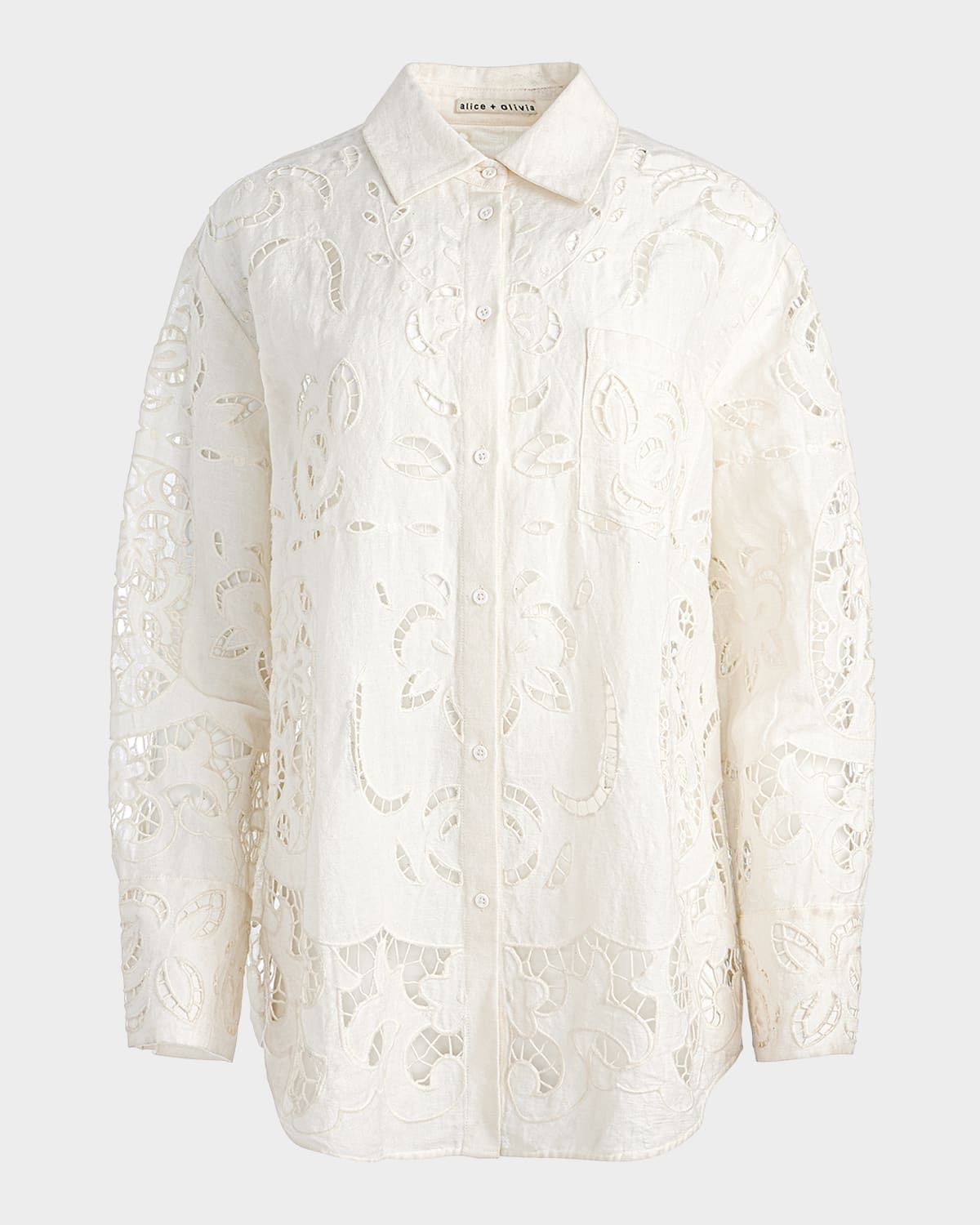 Finely Eyelet Oversized Button-Front Shirt