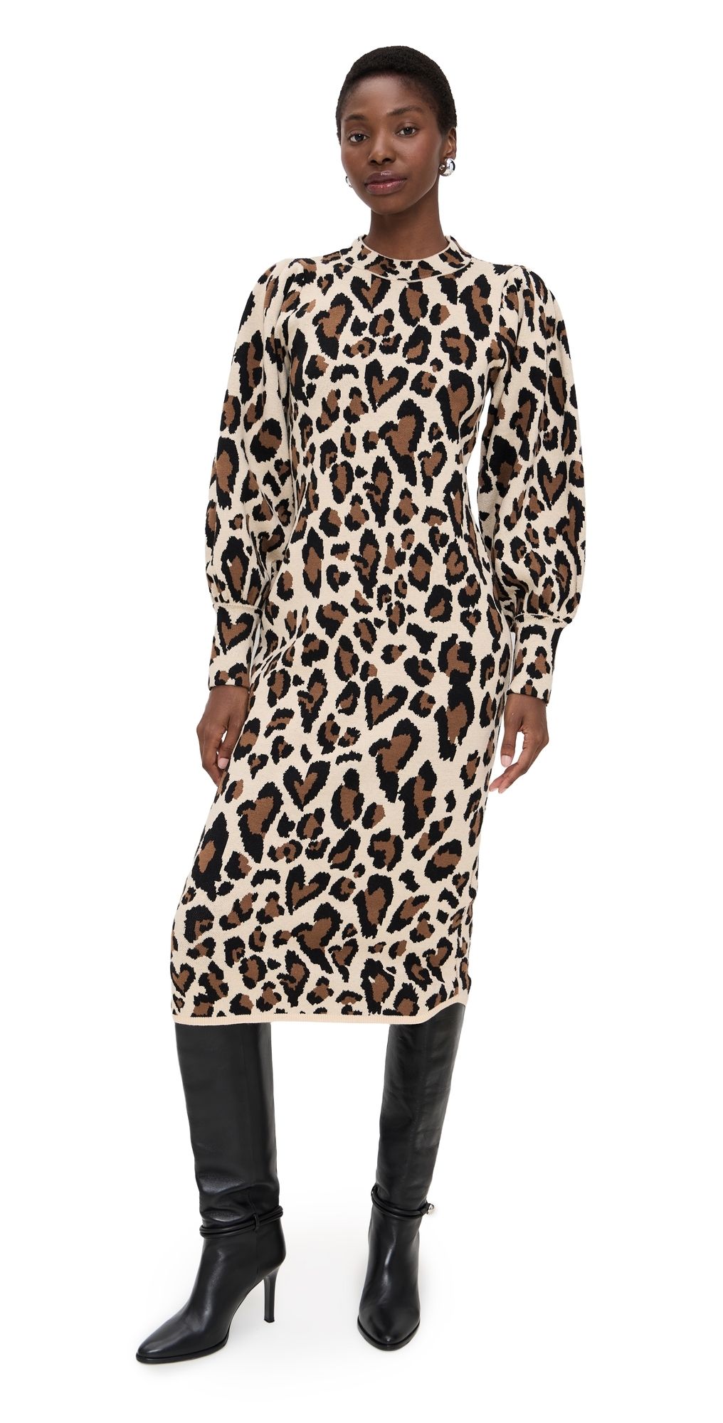 FARM Rio Leopard Print Knit Midi Dress Leopard Print L